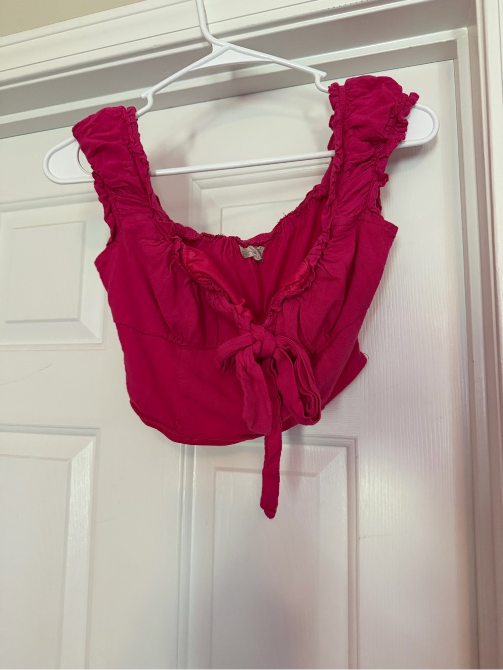 Altar'd State Raspberry Pink Ruffled Tie-Front Crop Top
